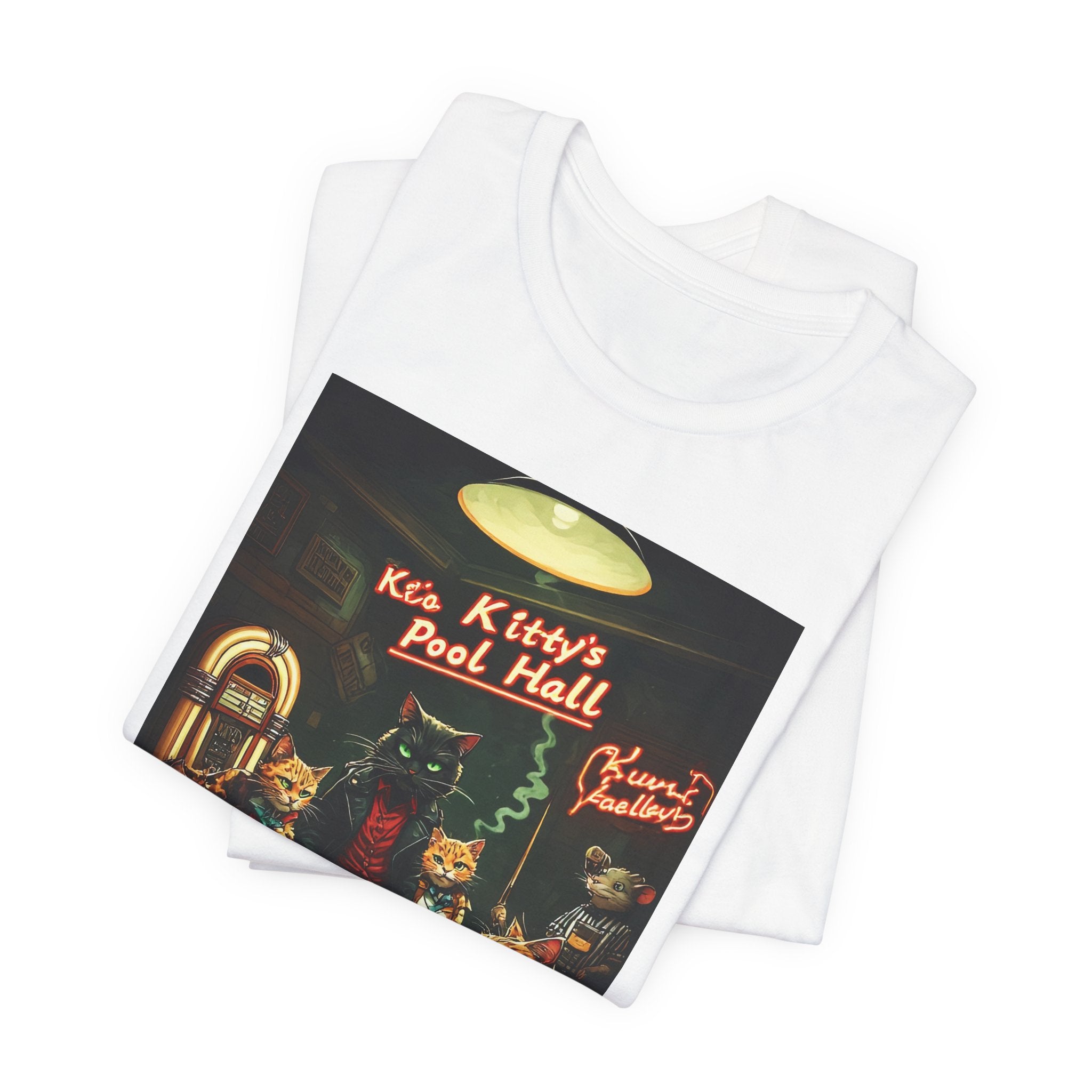 Cat Pool Hall Graphic Tee — "Kitty's Pool Hall" Vintage Billiards Shirt