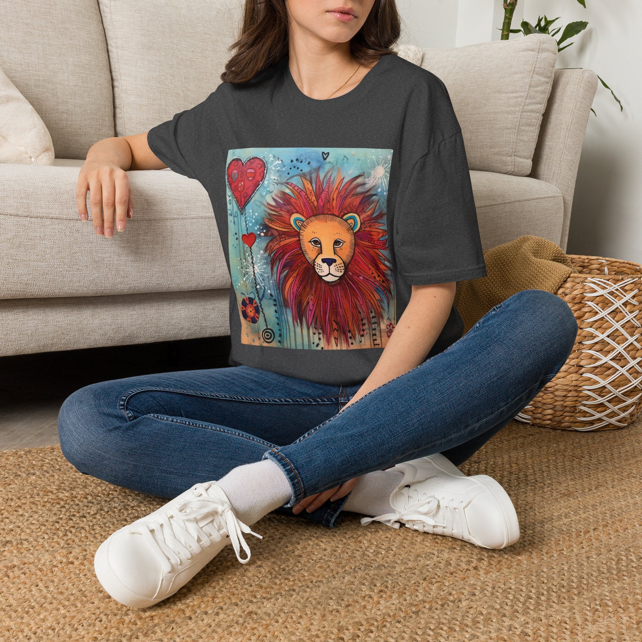 Lion Heart T-Shirt — Colorful Whimsical Lion Illustration Tee