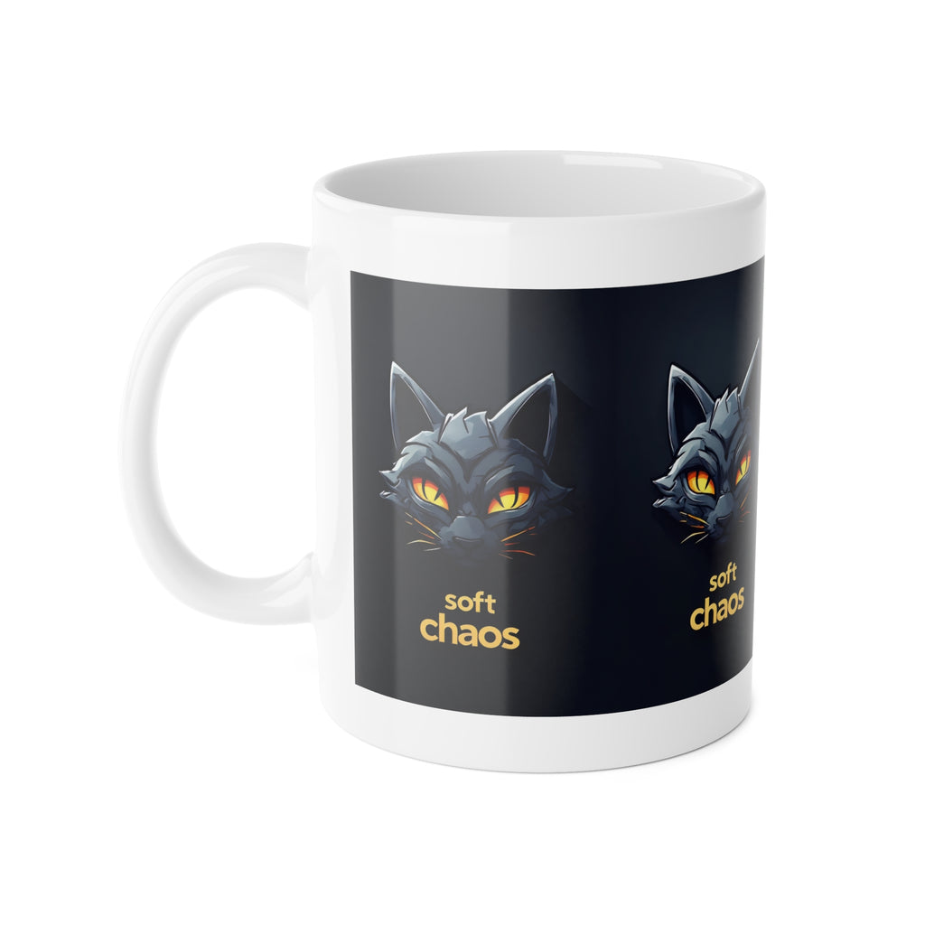 Soft Chaos Cat Mug — Black Cat Illustration Coffee Cup (11 oz)