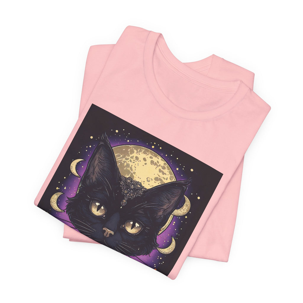 Mystic Black Cat Tee — Moon, Candles & Crescent Phases Graphic T-Shirt