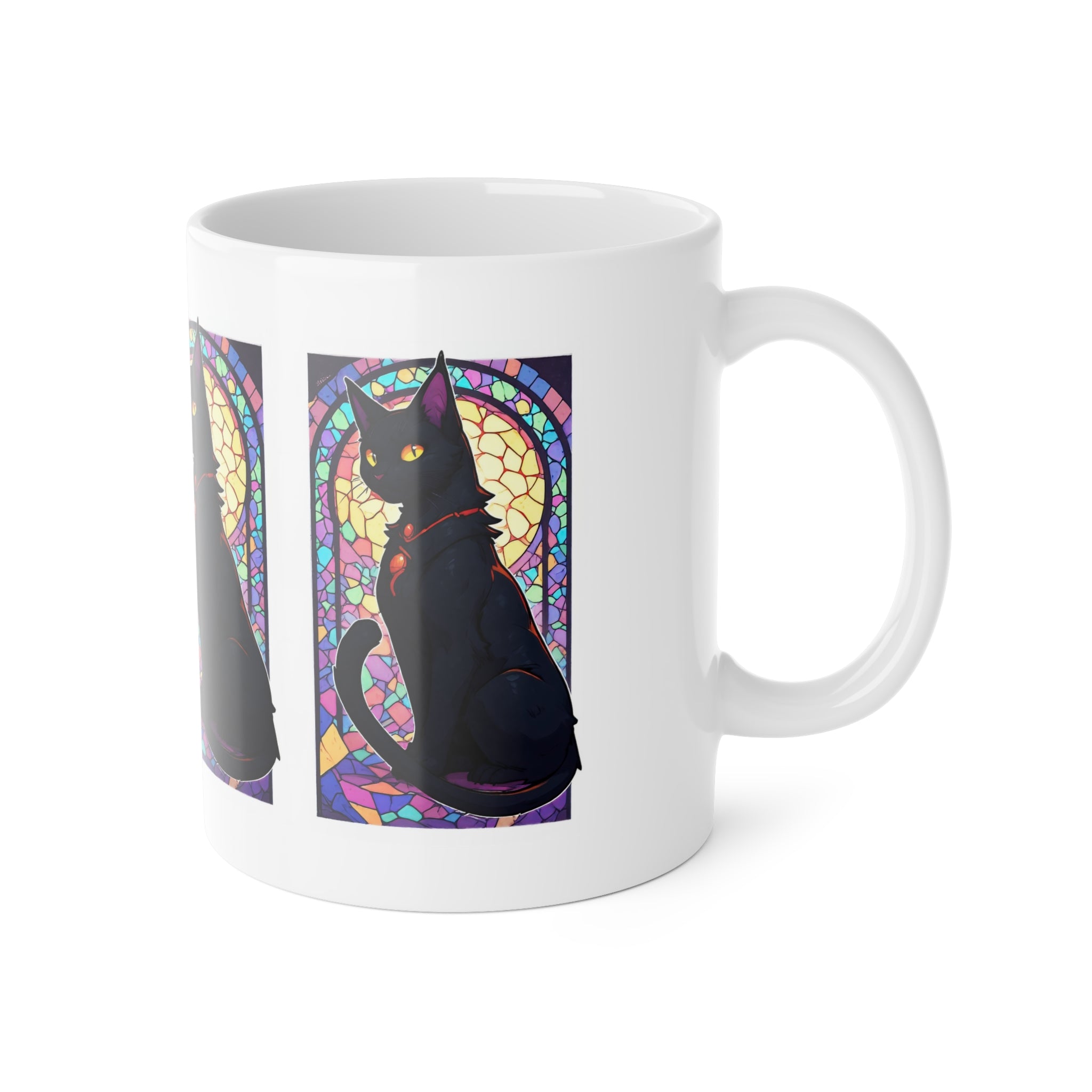 Black Cat Stained Glass Ceramic Mug — 11oz Gothic Cat Coffee Cup