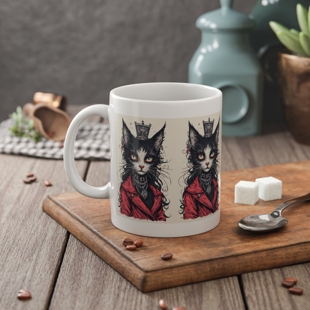 Cat Queen Mug — Gothic Black Cat Portrait Ceramic Coffee Cup, 11oz