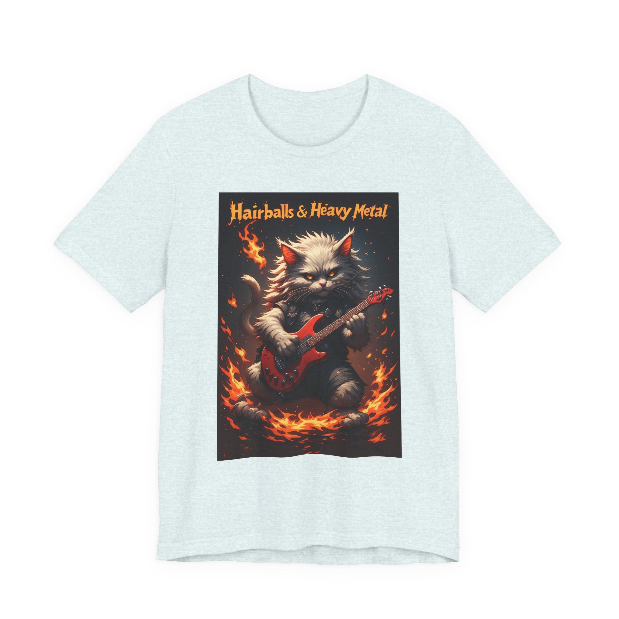 Hairballs & Heavy Metal T‑Shirt — Cat Guitarist Rock Tee