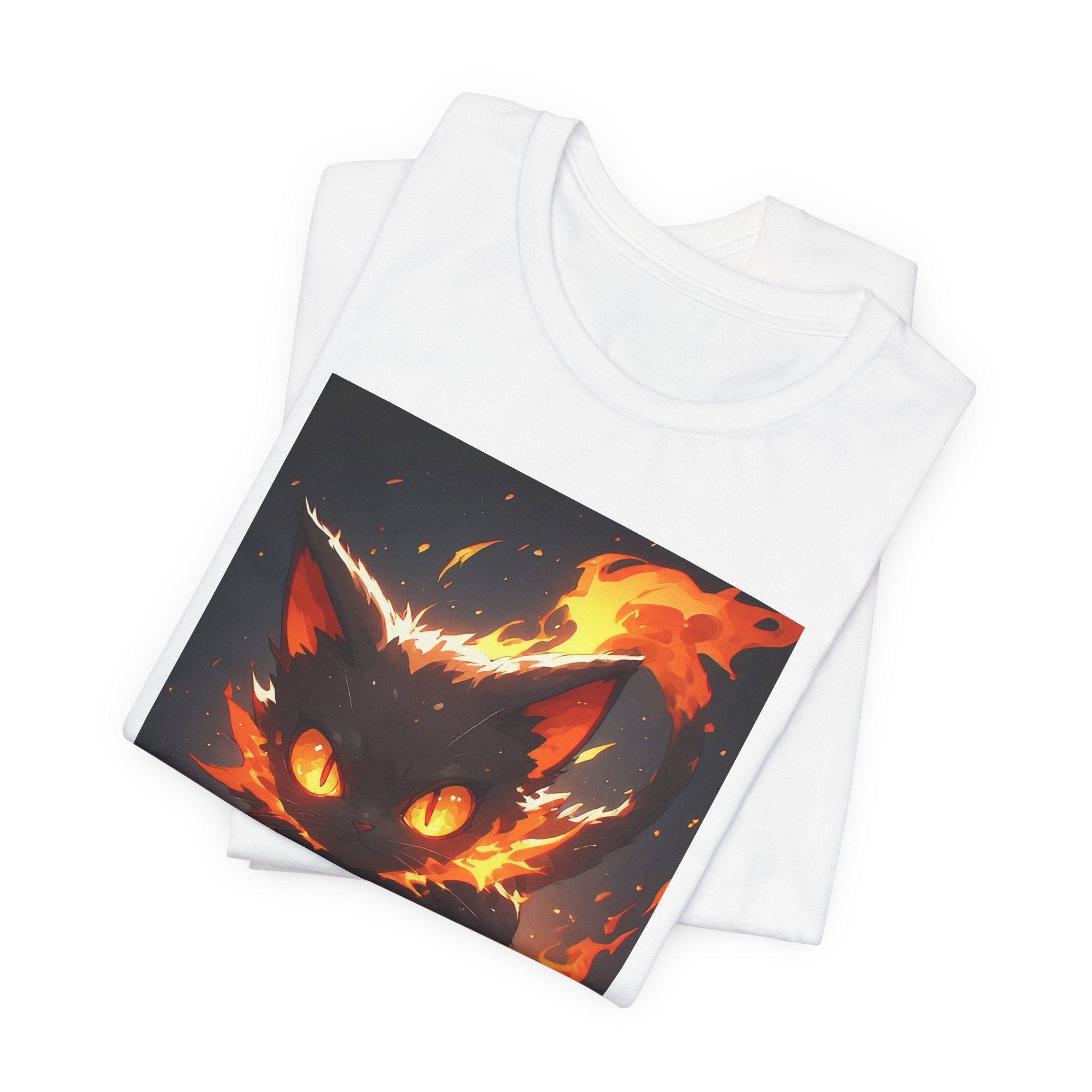Flame Kitten Graphic Tee — Fiery Cat Illustration T-Shirt