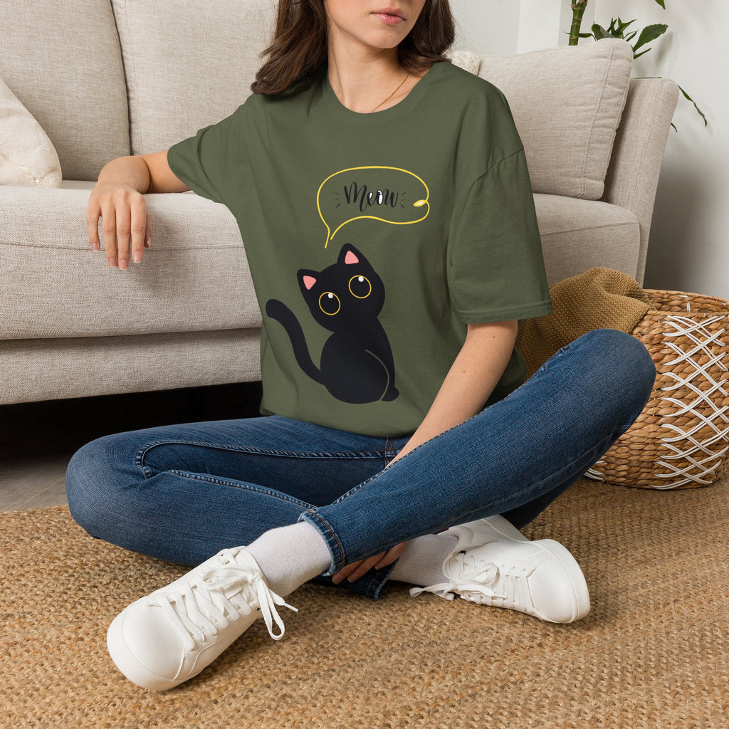 Meow Black Cat Tee — Cute Cat Graphic T-Shirt