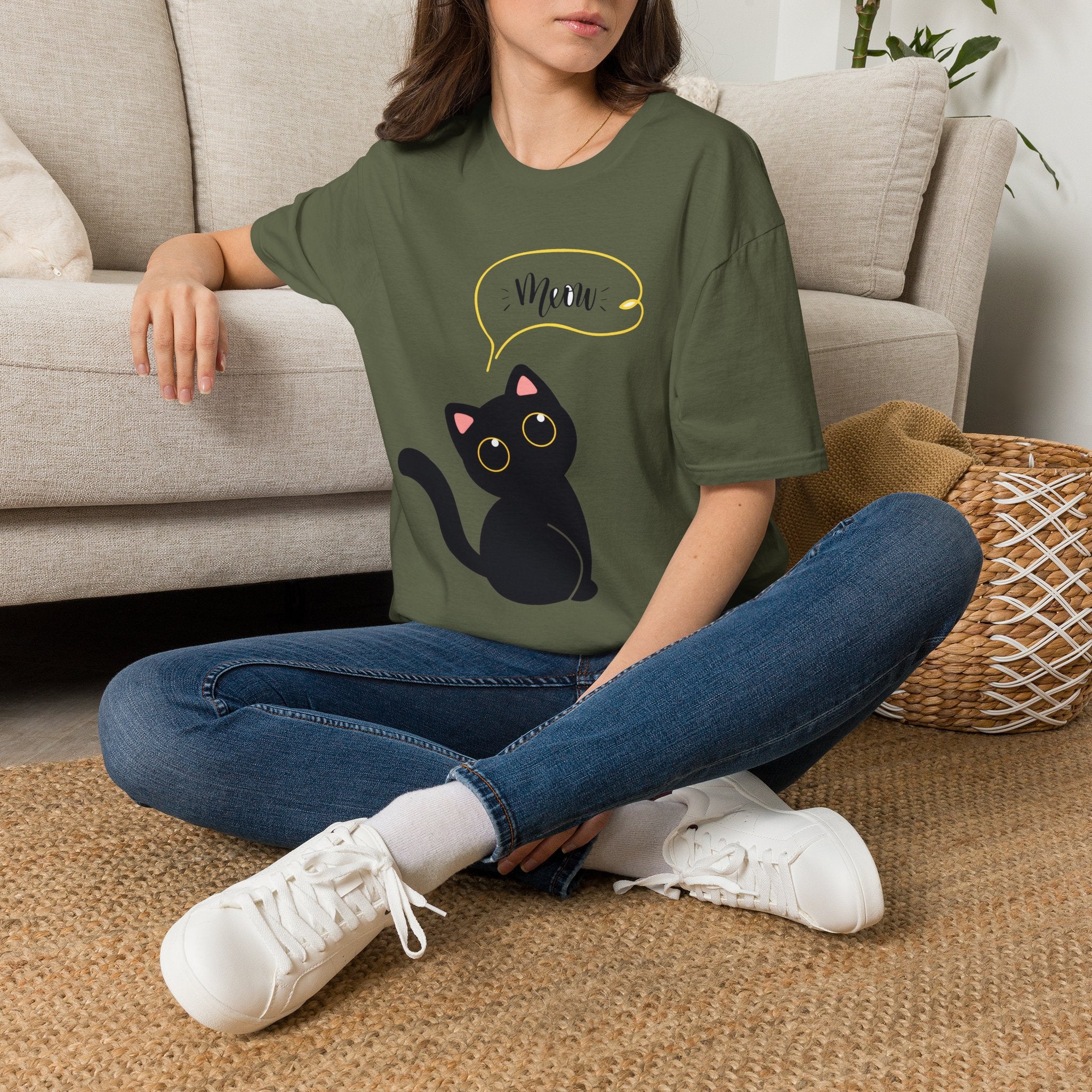 Meow Black Cat Tee — Cute Cat Graphic T-Shirt