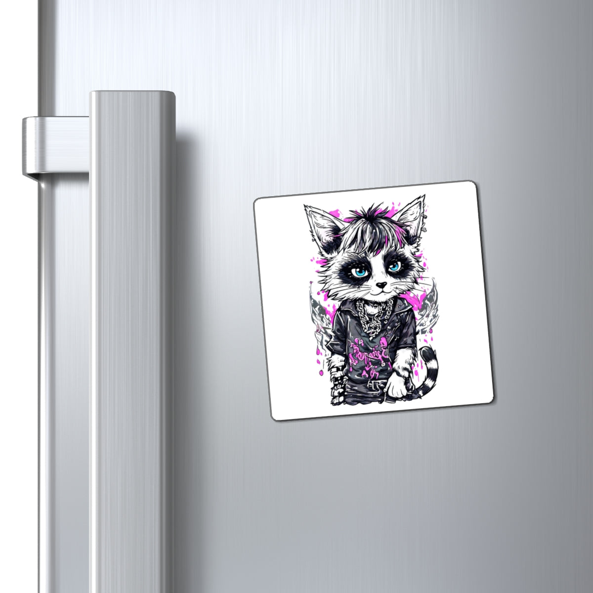 Punk Kitty Magnet — Cute Gothic Cat Fridge Magnet with Pink Accents