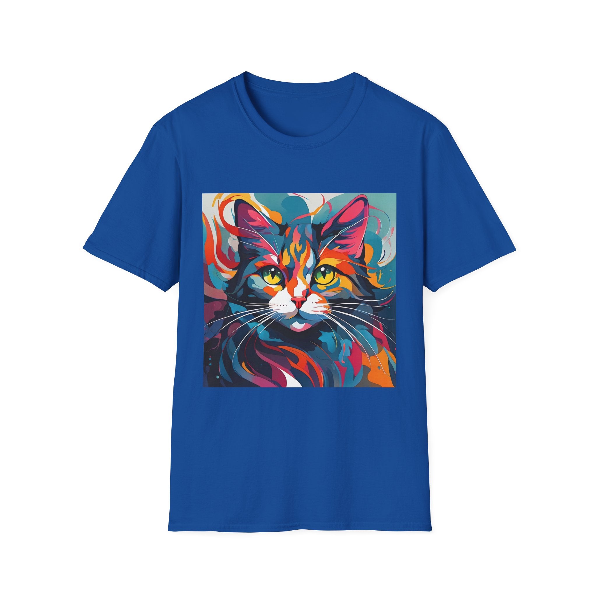 Colorful Cat Portrait T-Shirt — Vibrant Abstract Kitty Tee