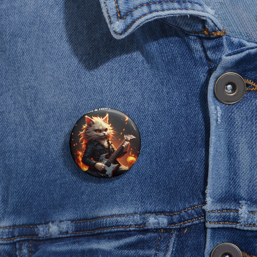 Rock Cat Guitar Pin Button — Flaming Feline Music Badge