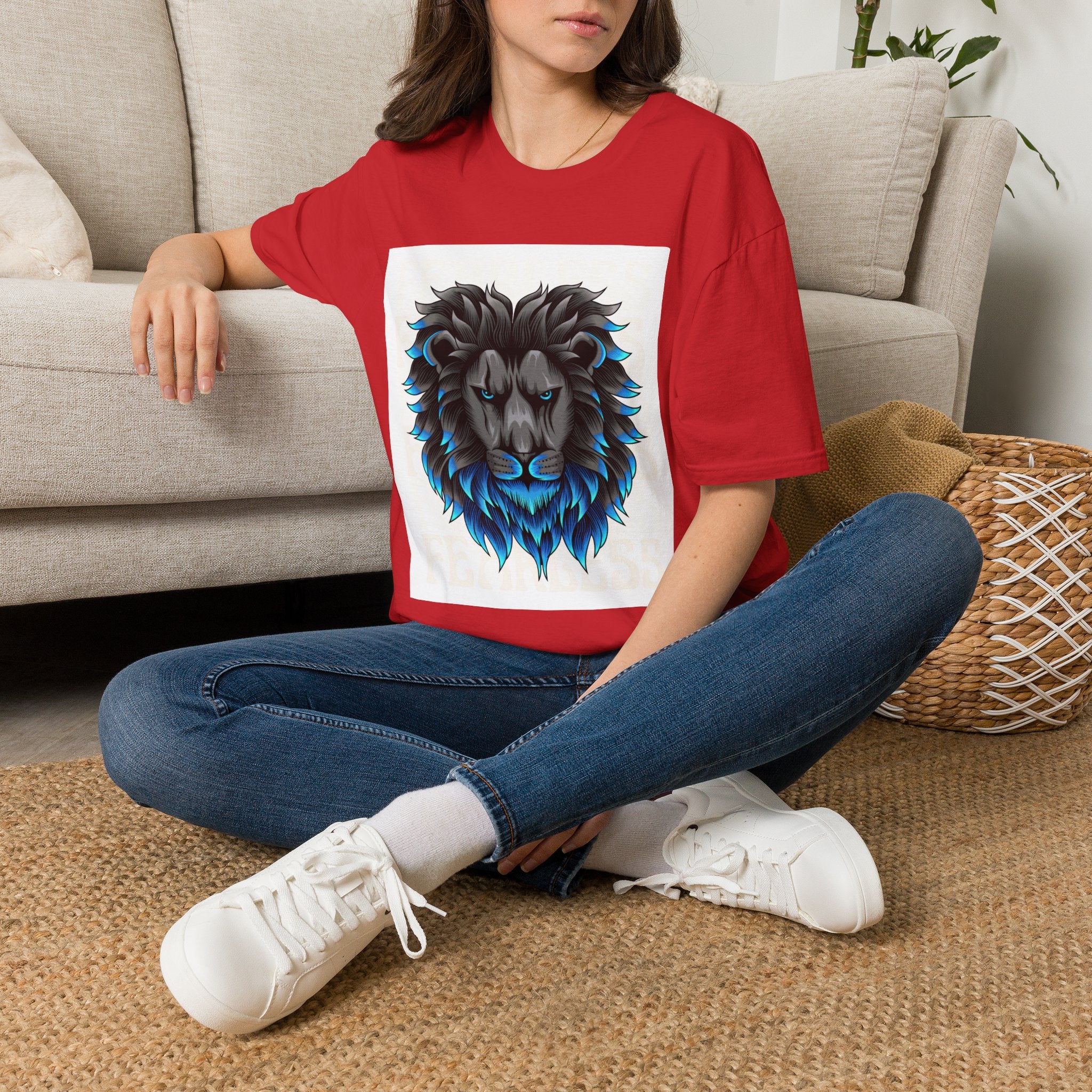 Lion Head T-Shirt — Bold Black & Blue Graphic Tee
