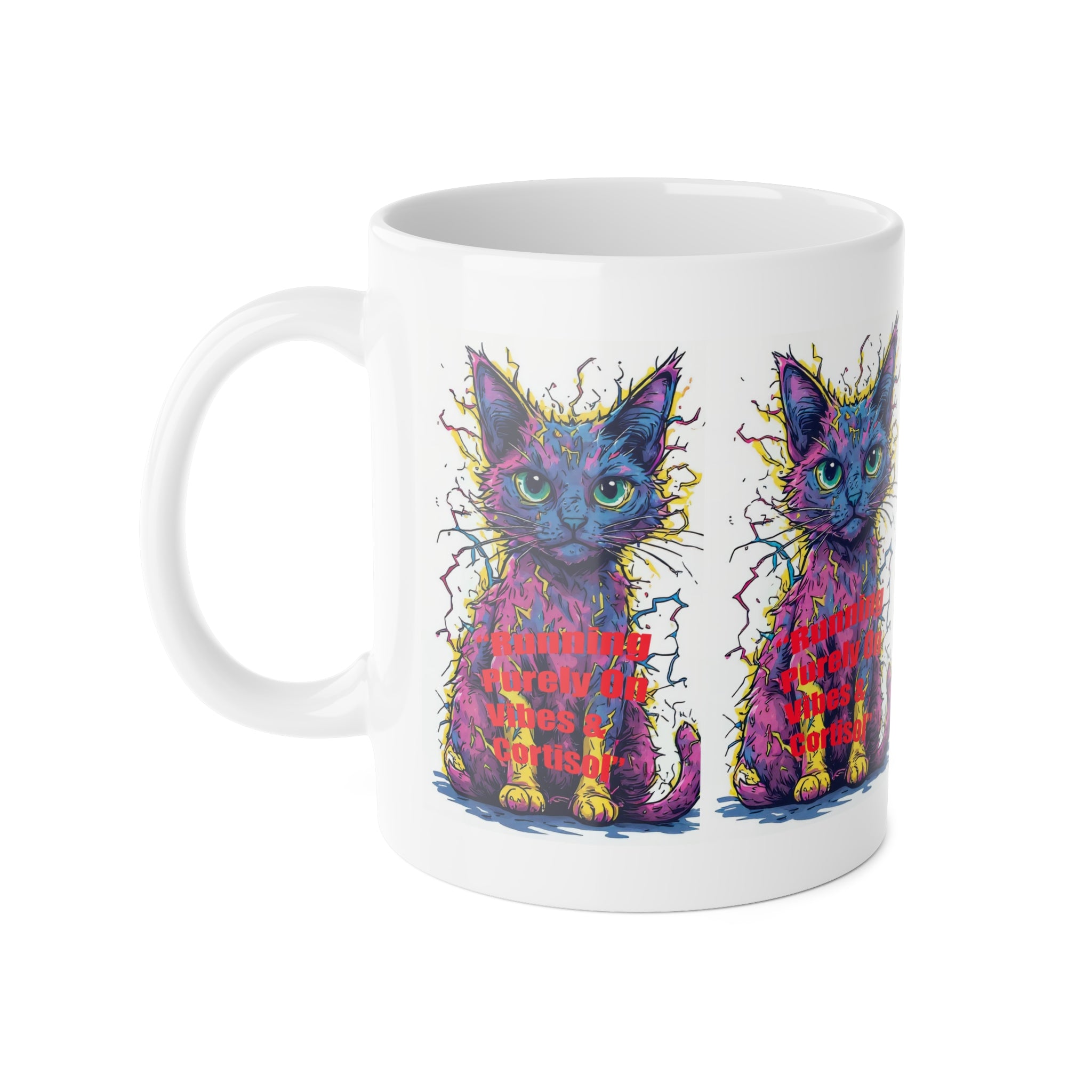 Colorful Psychedelic Cat Mug — 'I’m Probably Not Listening' Ceramic Coffee Cup (11oz)