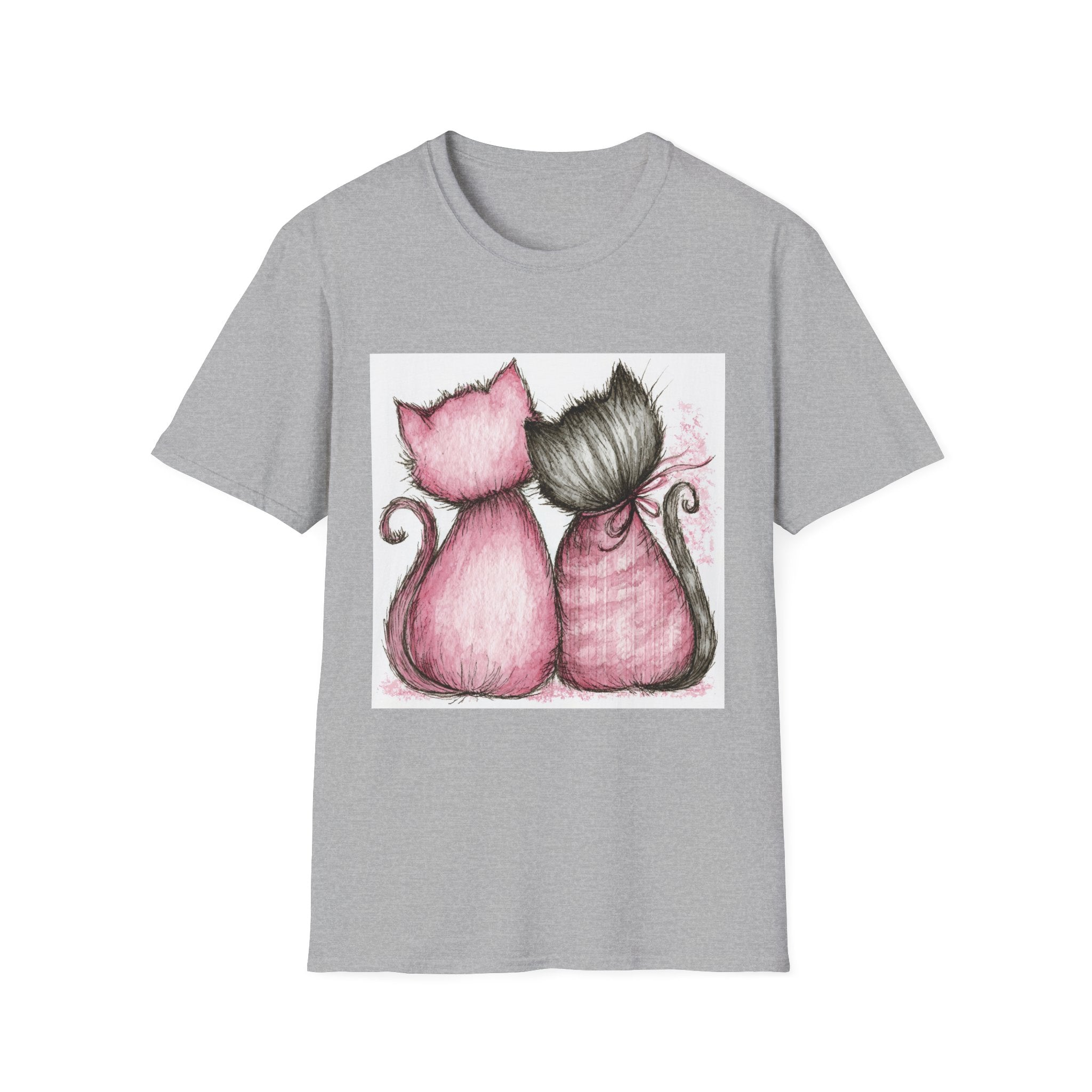 Sweetheart Cats T-Shirt — Pink & Gray Kitty Love Graphic Tee