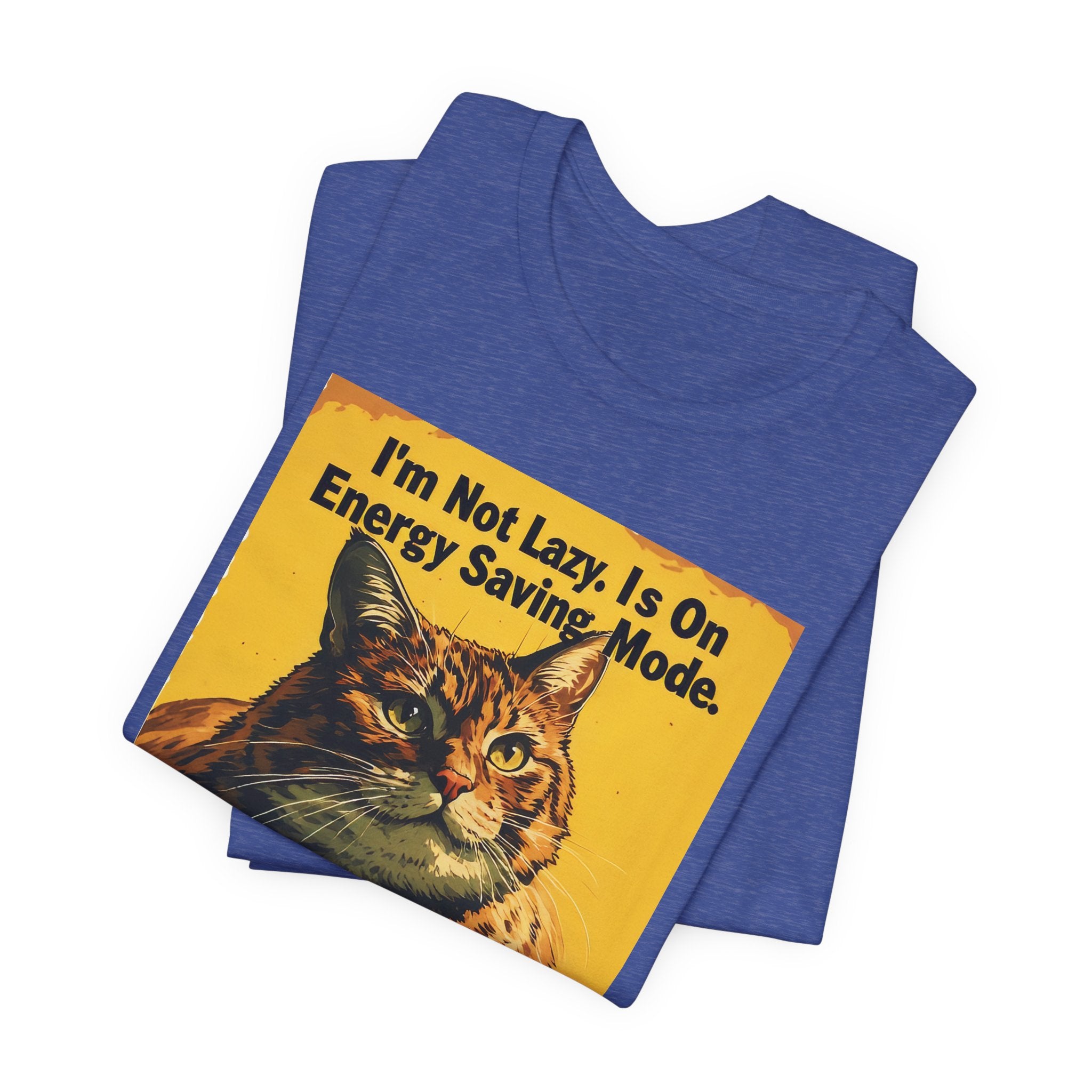 Energy Saving Mode Cat T-Shirt – "I'm Not Lazy" Retro Cat Graphic Tee