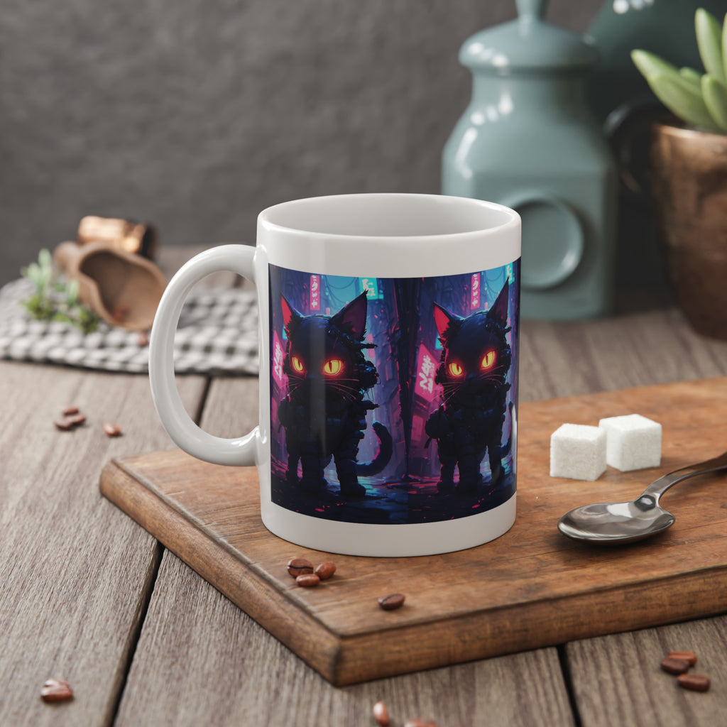 Cyberpunk Cat Mug — Neon Alley 11oz Ceramic Coffee Cup