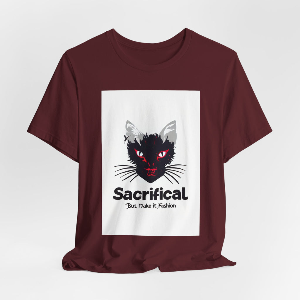 Sacrificial Cat T-Shirt — Red-Eyed Black Cat "Sacrificial" Graphic Tee