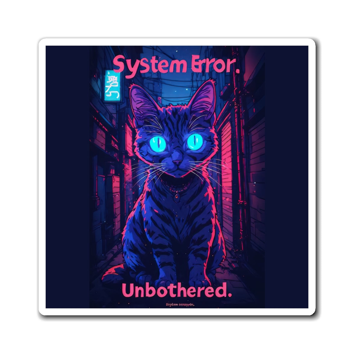 System Error Cat Magnet — Neon Cyberpunk Kitty Refrigerator Sticker