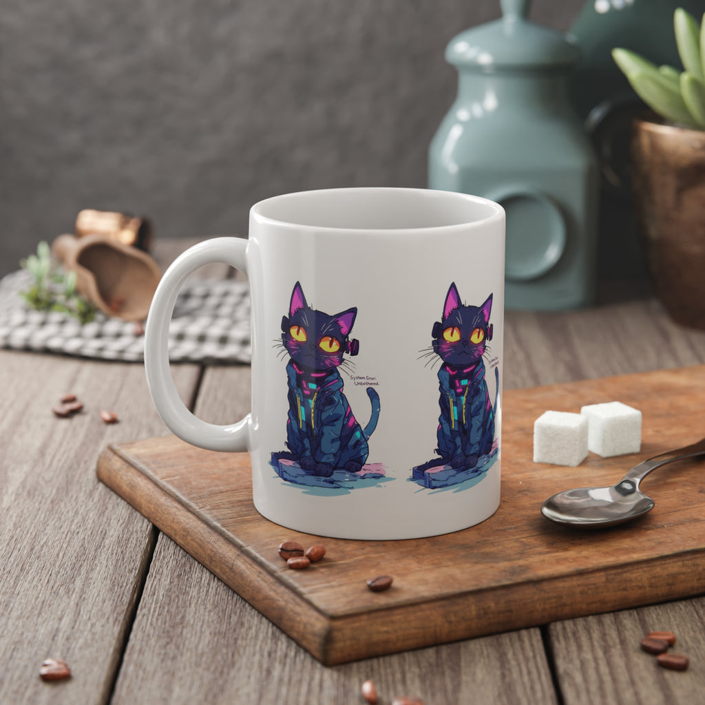 Black Cat Art Mug — Colorful Neon Illustration Ceramic Coffee Cup (11 oz)