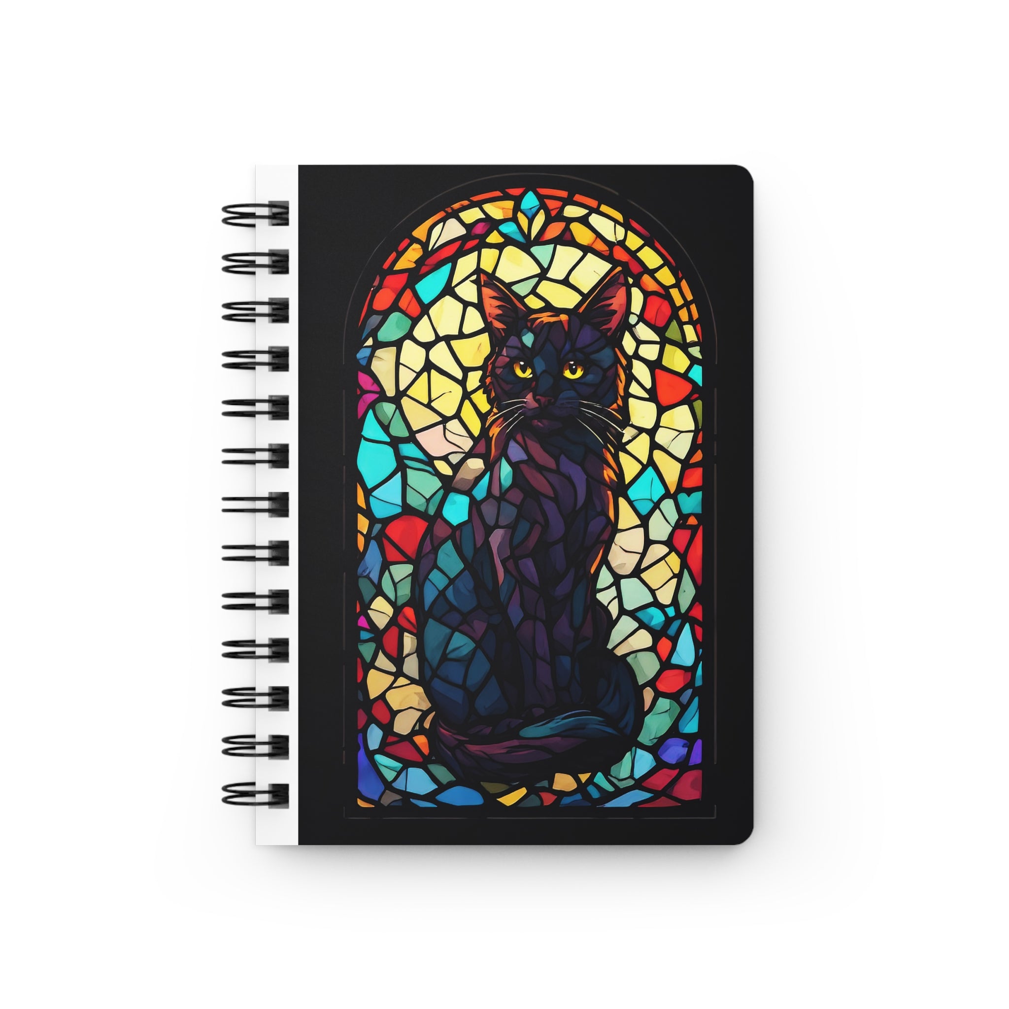 Stained Glass Black Cat Spiral Notebook — Gothic Cat Journal