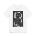 Mystic Moon Black Cat Tee — Gothic Cat T-Shirt with Candles & Crescent Moon