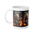Hairballs & Heavy Metal Mug — Fiery Guitar-Playing Cat Coffee Cup