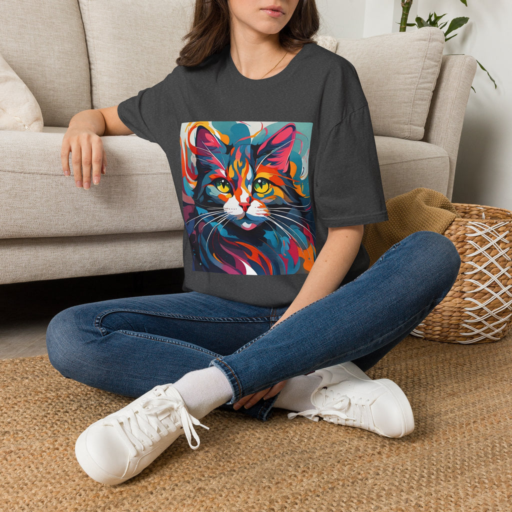 Colorful Cat Portrait T-Shirt — Vibrant Abstract Kitty Tee