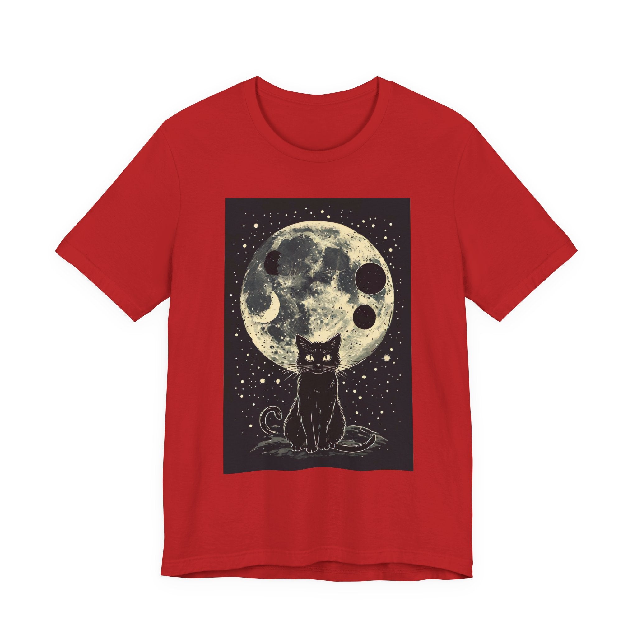 Moonlit Black Cat T‑Shirt — Vintage Celestial Cat Tee