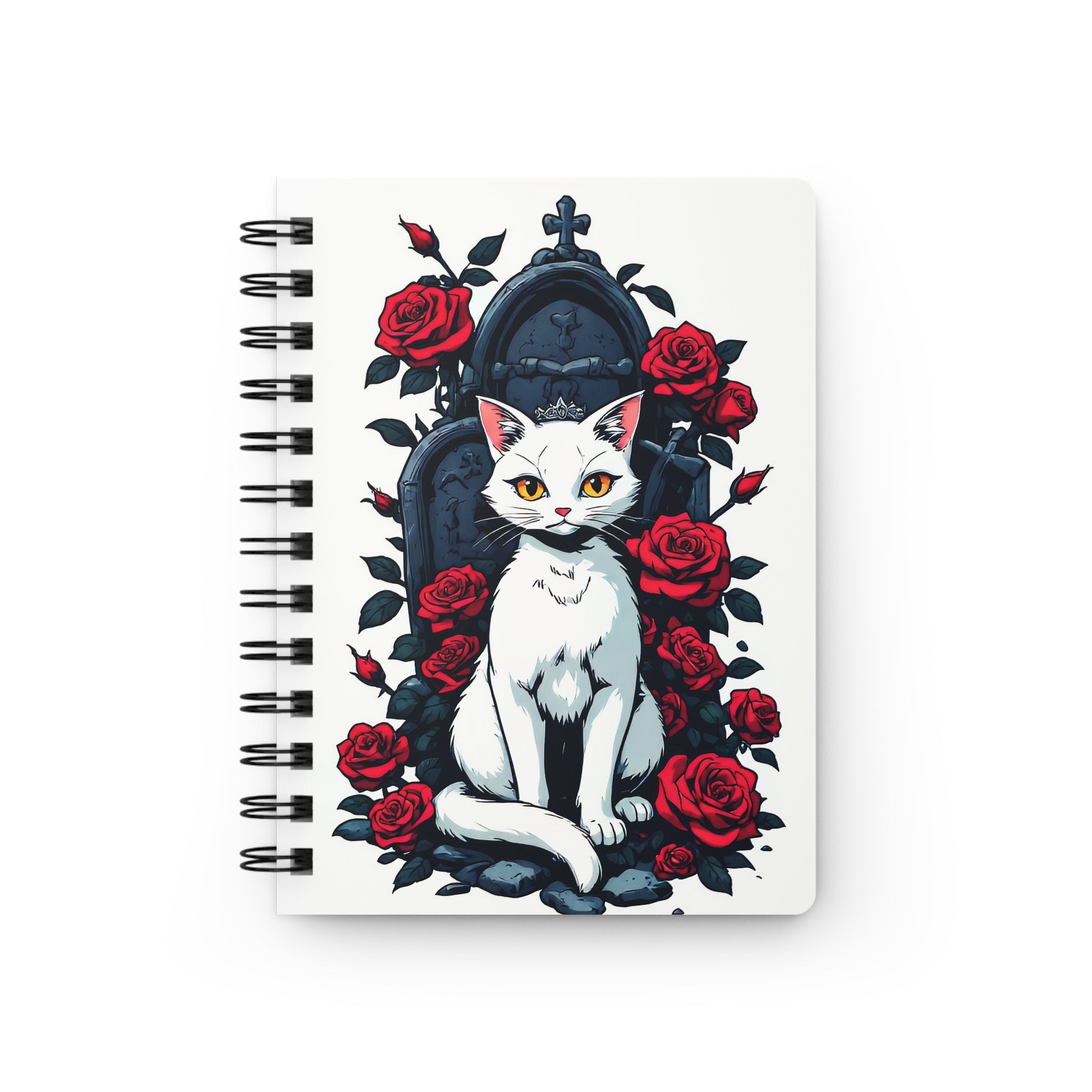 Gothic Cat & Roses Spiral Journal