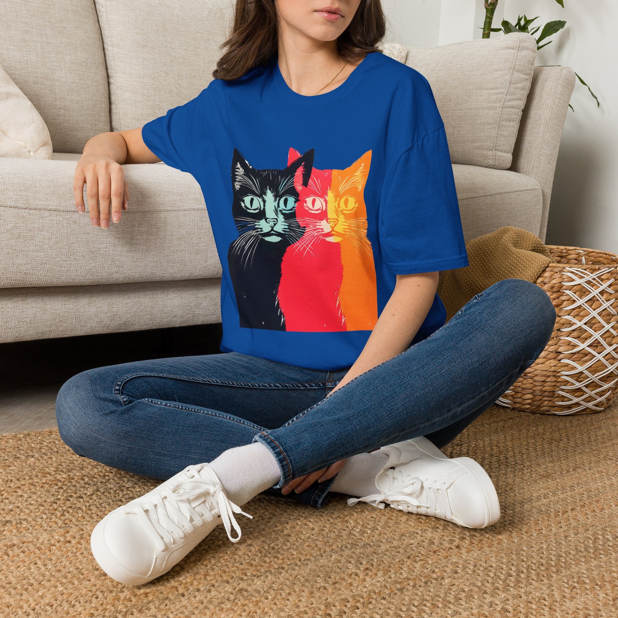 Cat Trio Pop Art T-Shirt — Colorful Retro Feline Graphic Tee