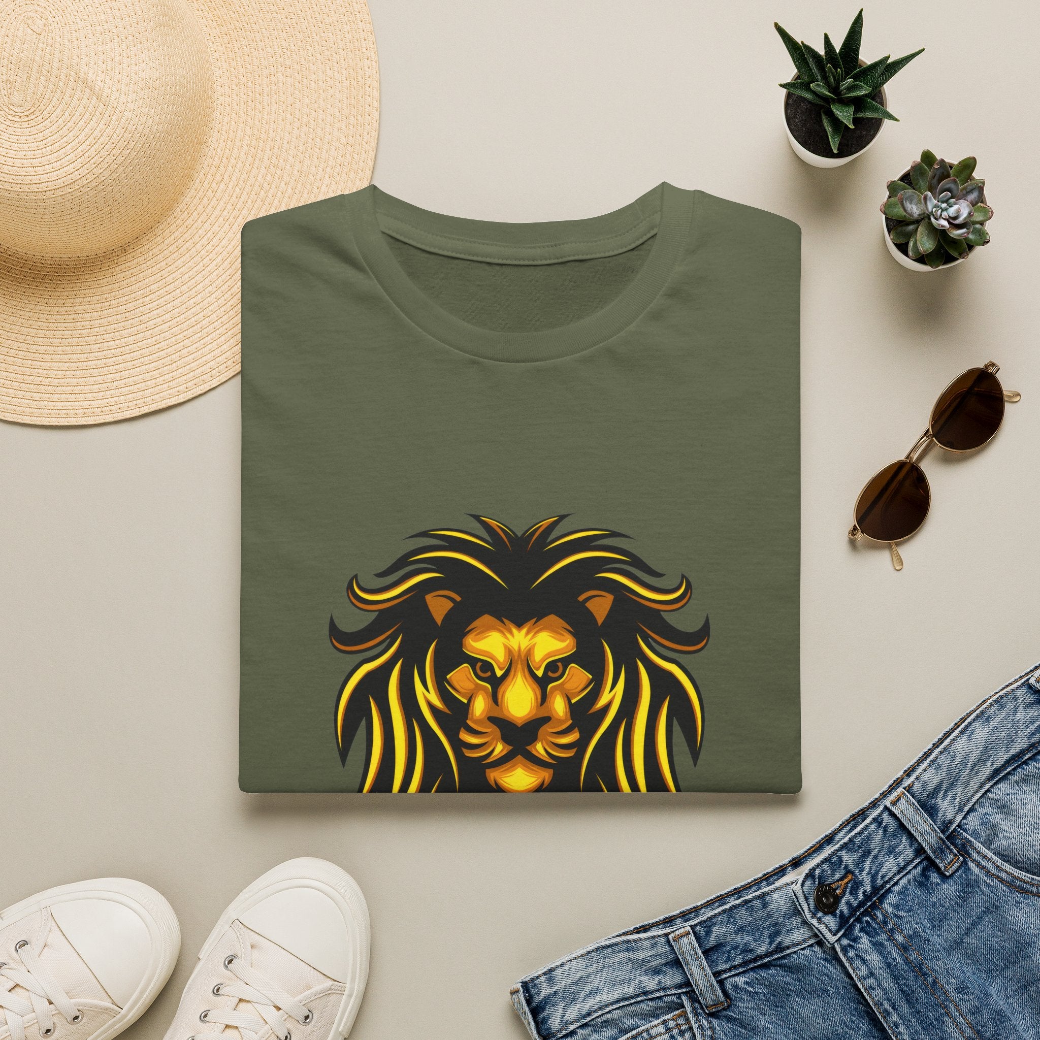 Lion Graphic T-Shirt — Bold Golden Lion Illustration Tee