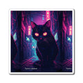 Neon Alley Black Cat Magnet — Cyberpunk Cat Refrigerator Decal