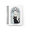 Spiral Journal — "Nine Lives. Zero Regrets." Black Cat Stained Glass Notebook