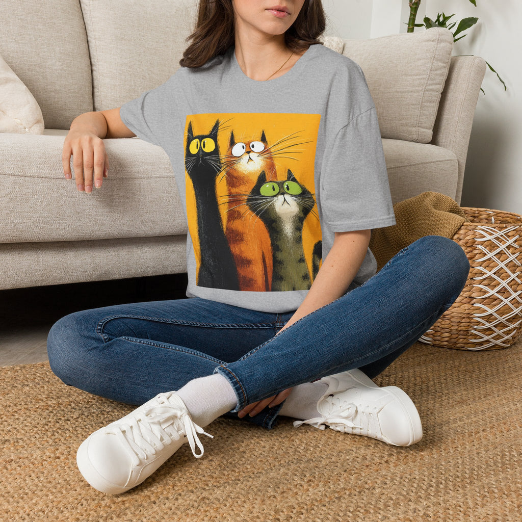 Cat Trio Graphic T-Shirt — Cute Whimsical Cats Art Tee