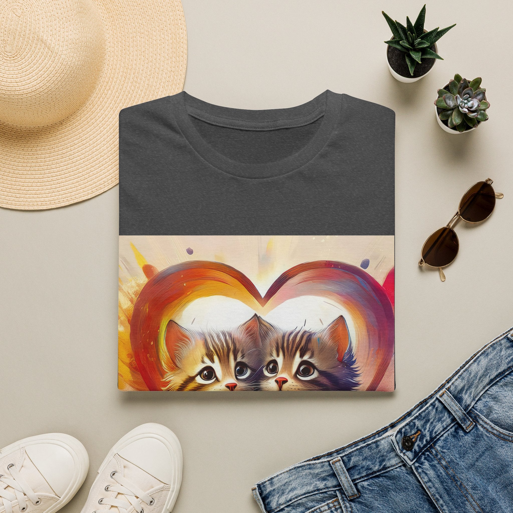 Cute Kittens Heart T-Shirt — Adorable Cat Love Graphic Tee