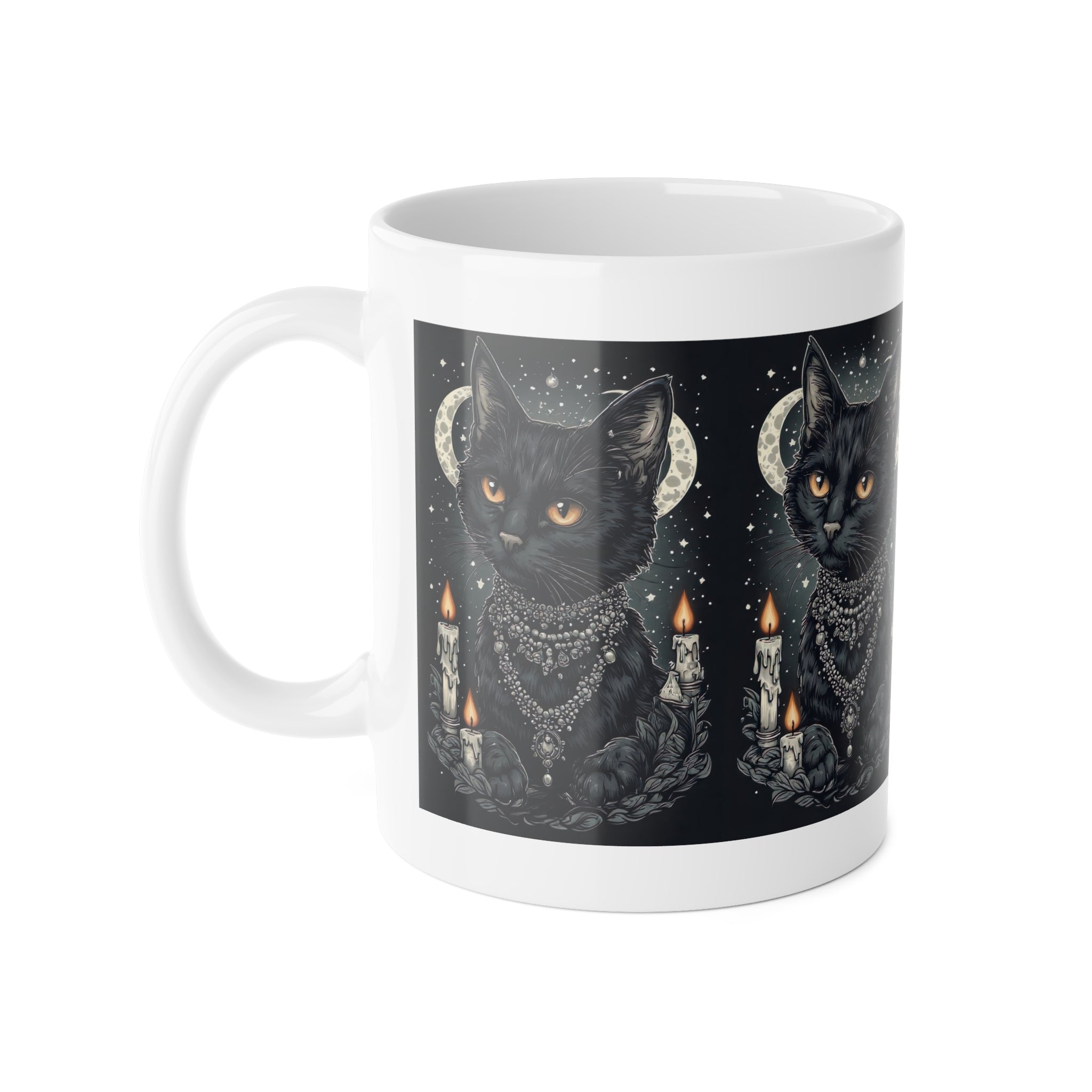Mystic Black Cat Mug — Witchy Moon & Candle Ceramic Coffee Cup (11oz)