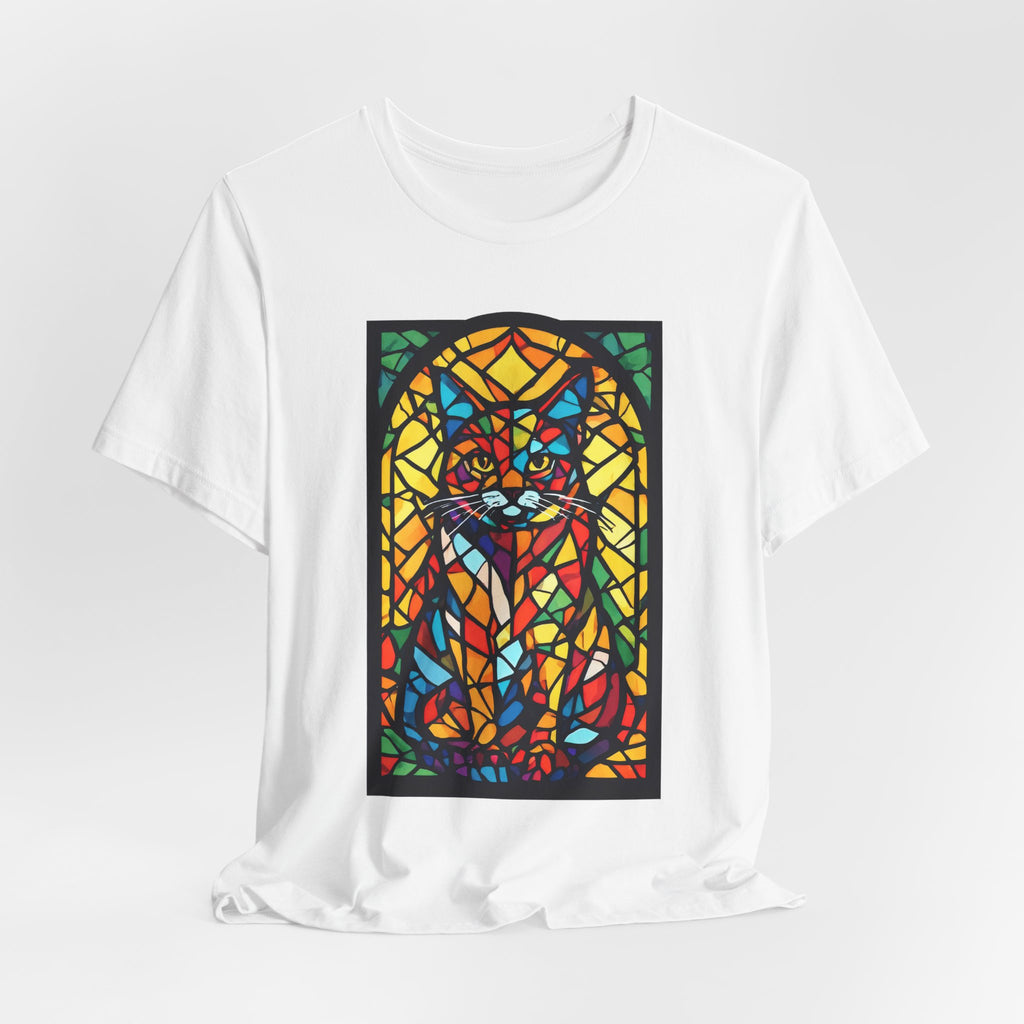 Stained Glass Cat T‑Shirt — Colorful Mosaic Feline Tee