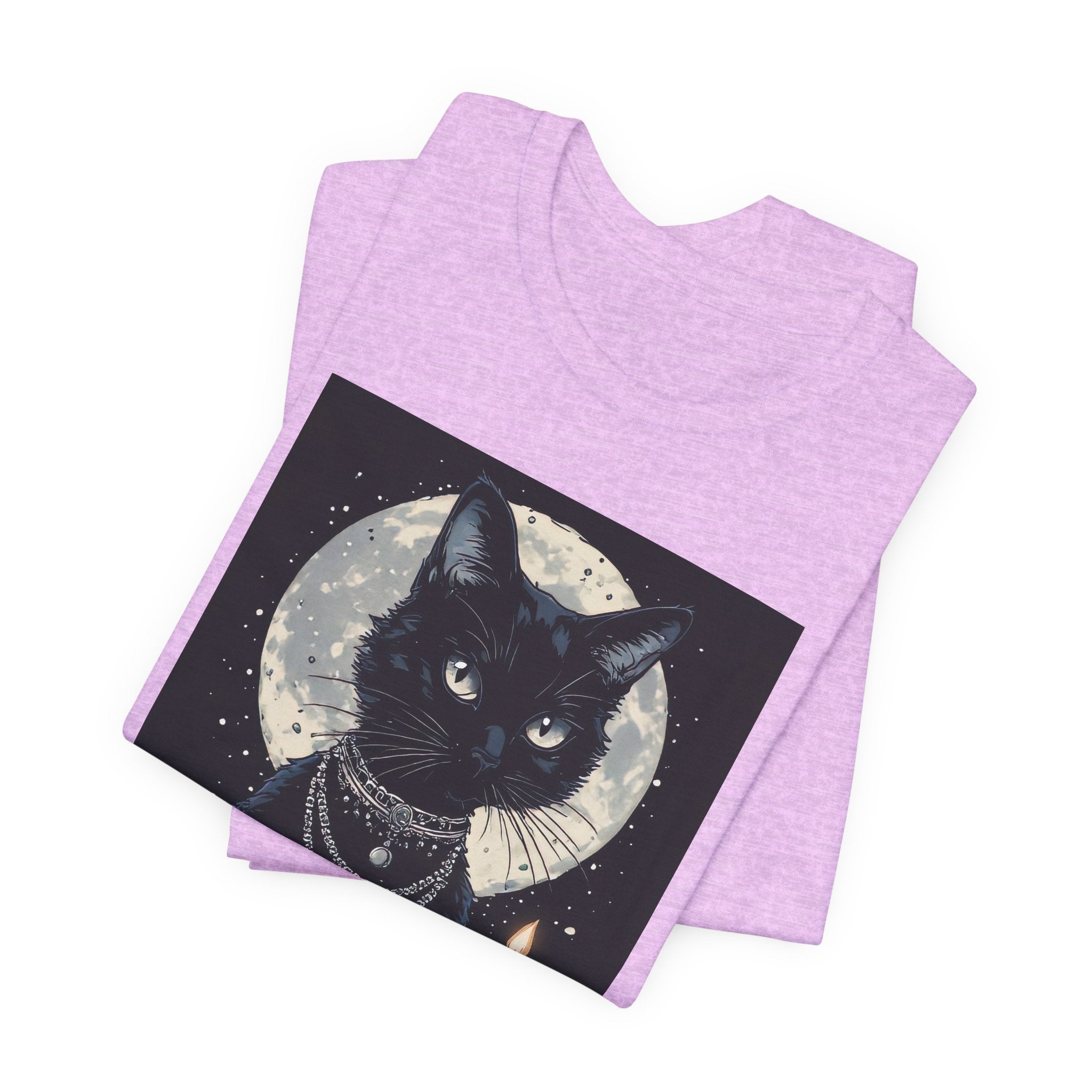 Mystic Moon Black Cat Tee — Gothic Cat T-Shirt with Candles & Crescent Moon