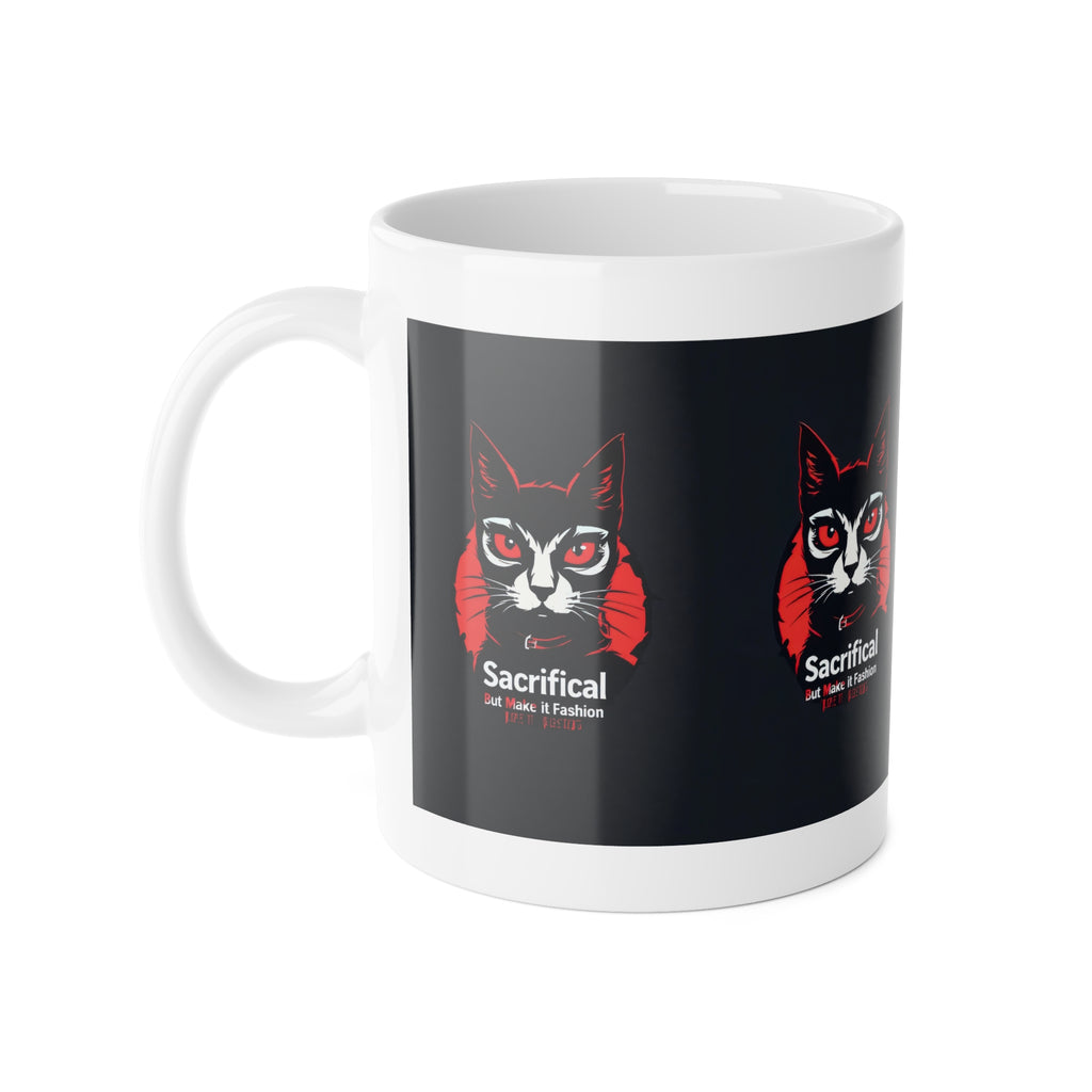 Sacrifical Cat Ceramic Mug — Red & Black Gothic Cat Coffee Cup (11oz)