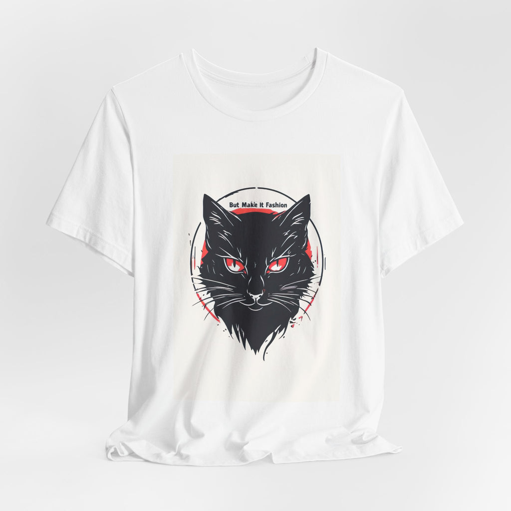 Black Cat Graphic Tee – Red-Eyed Cat Head Illustration T-Shirt