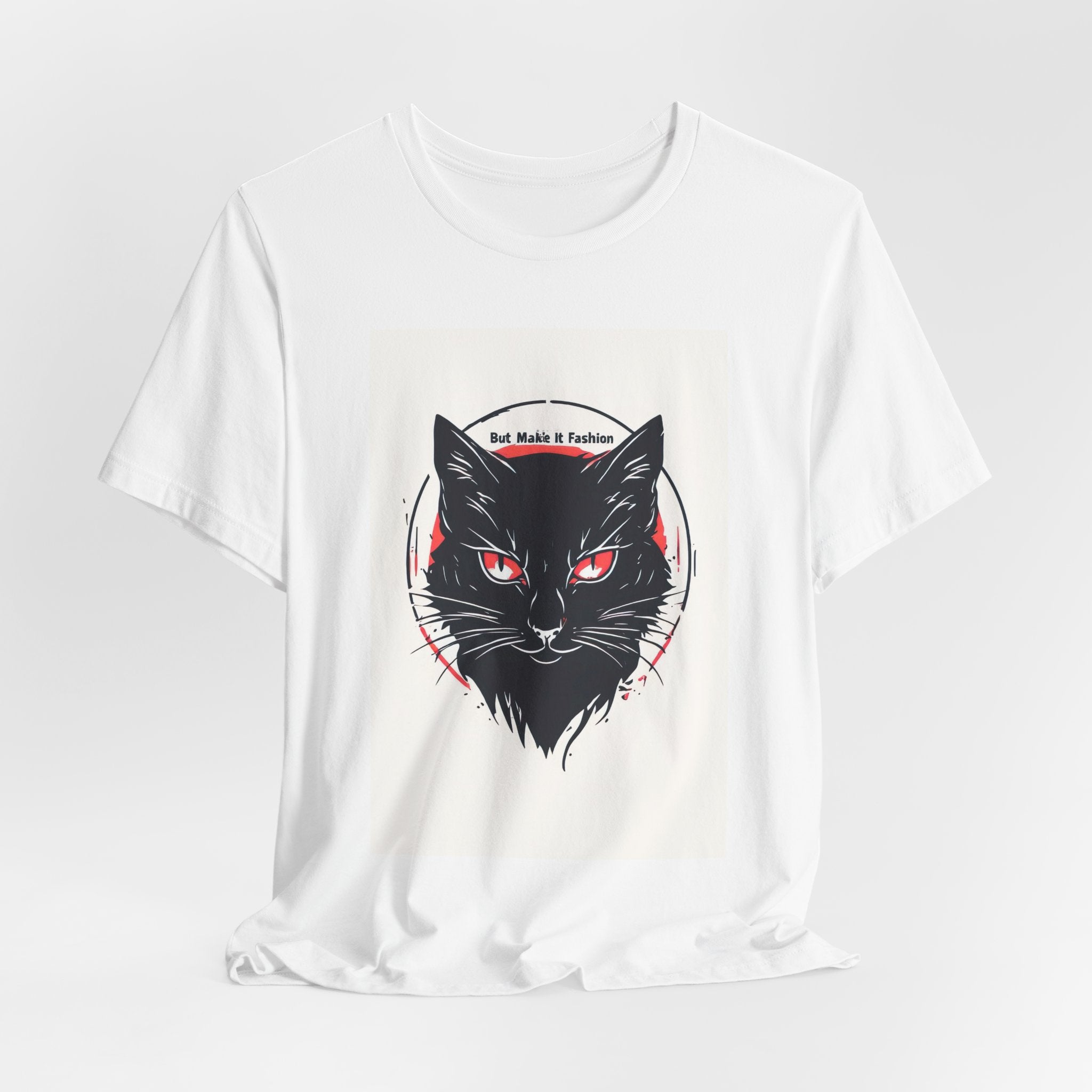 Black Cat Graphic Tee – Red-Eyed Cat Head Illustration T-Shirt