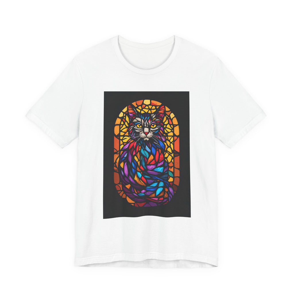 Stained Glass Cat T-Shirt — Colorful Mosaic Feline Tee