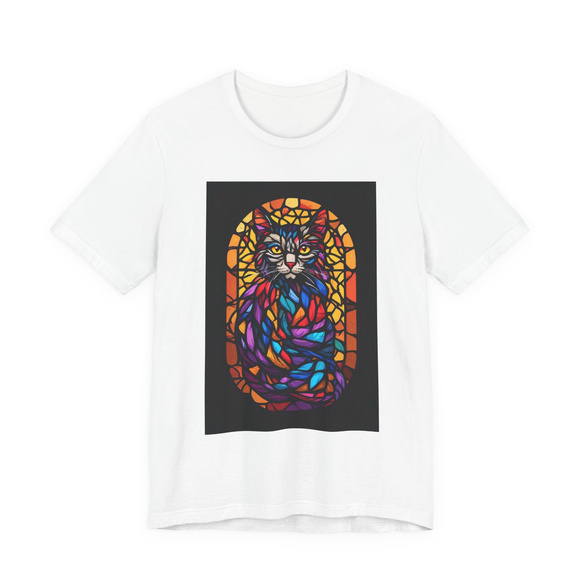 Stained Glass Cat T-Shirt — Colorful Mosaic Feline Tee