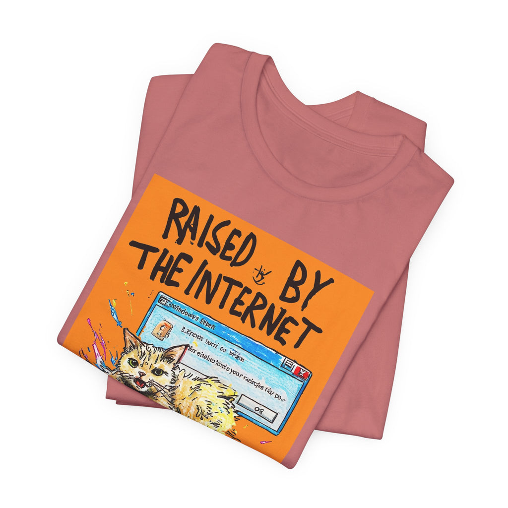 Raised By The Internet Tee — Graphic Cat Vintage Computer T‑Shirt