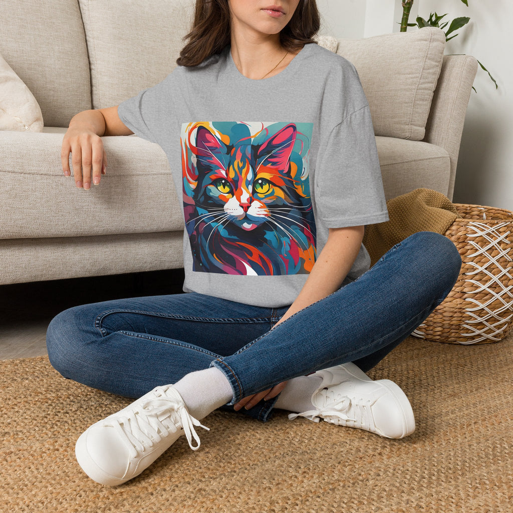 Colorful Cat Portrait T-Shirt — Vibrant Abstract Kitty Tee