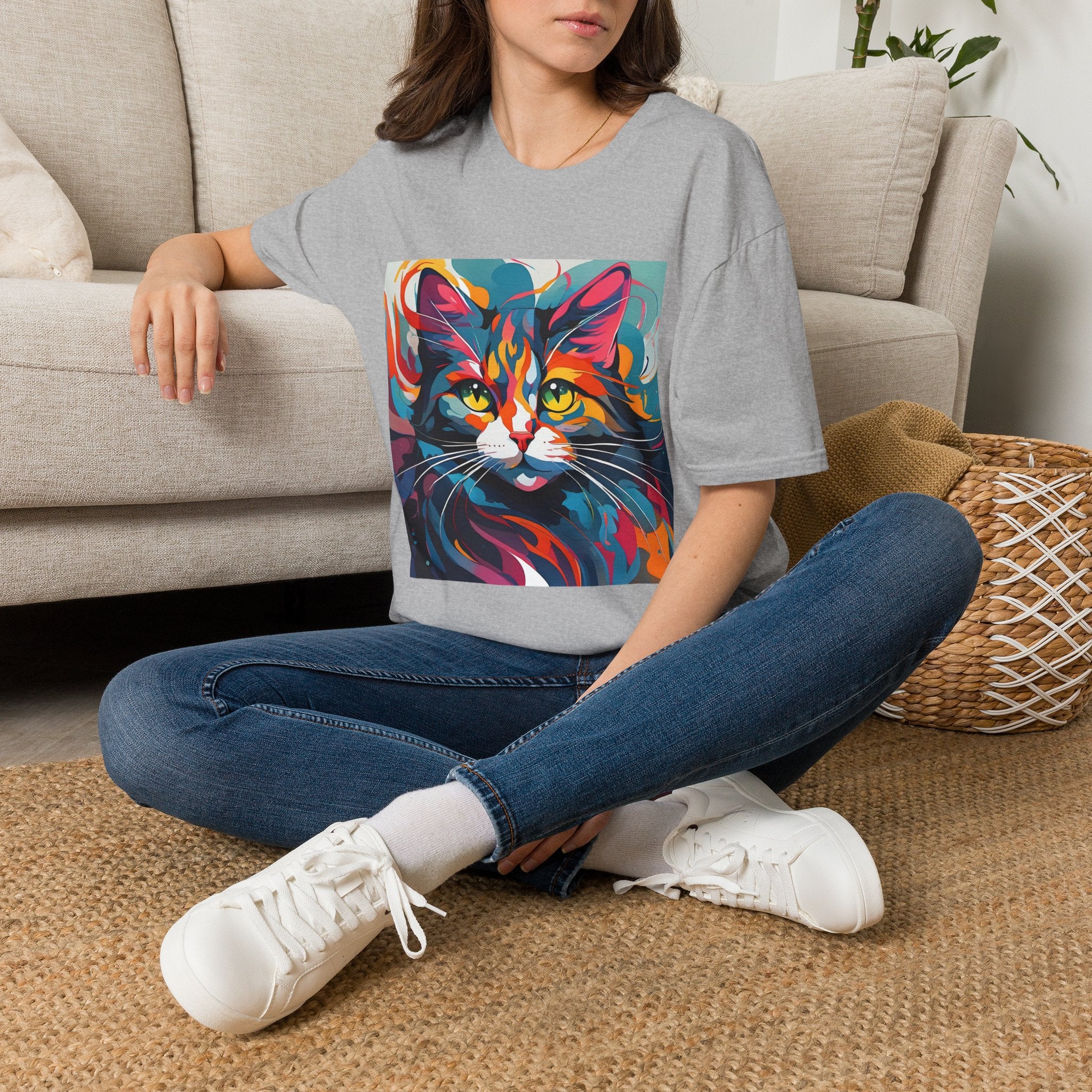 Colorful Cat Portrait T-Shirt — Vibrant Abstract Kitty Tee