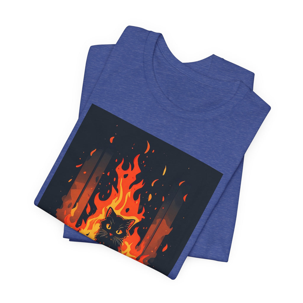 Everything Is Fine Cat Tee — Funny Cat Shirt with Burning Flames Graphic