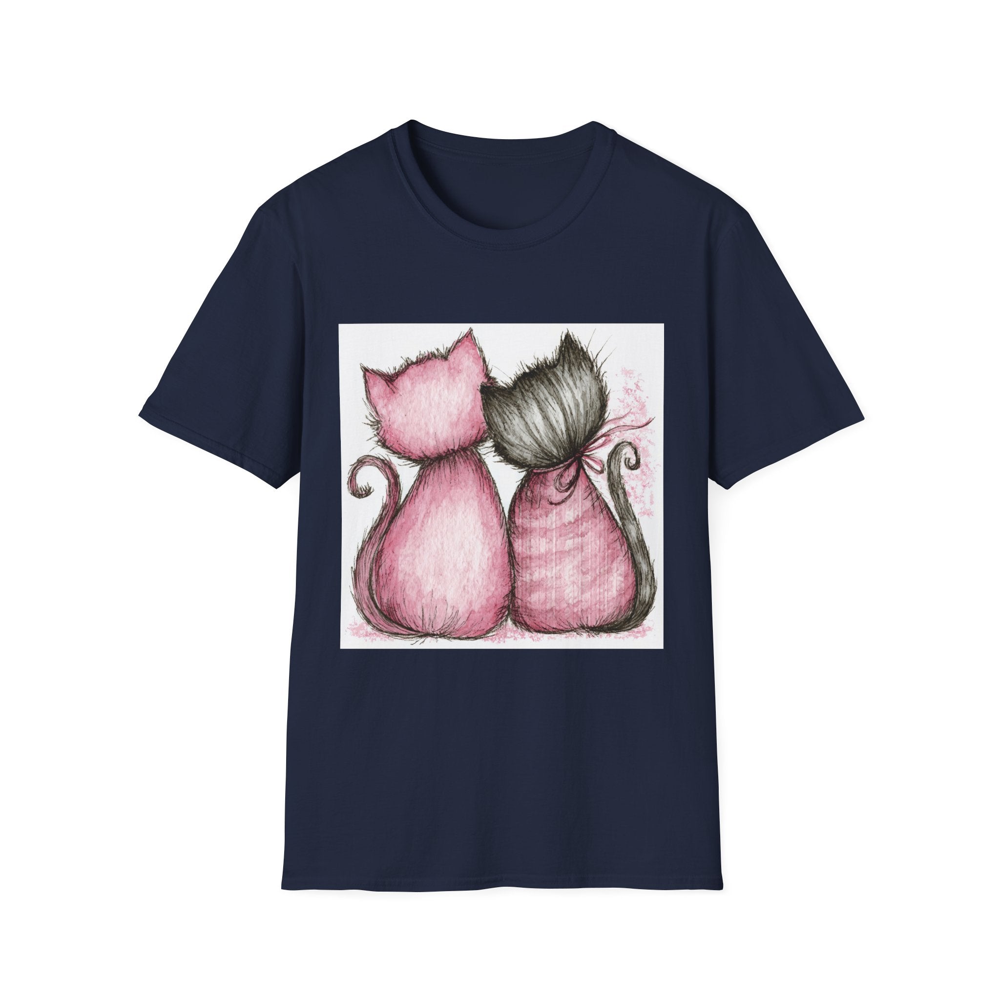Sweetheart Cats T-Shirt — Pink & Gray Kitty Love Graphic Tee