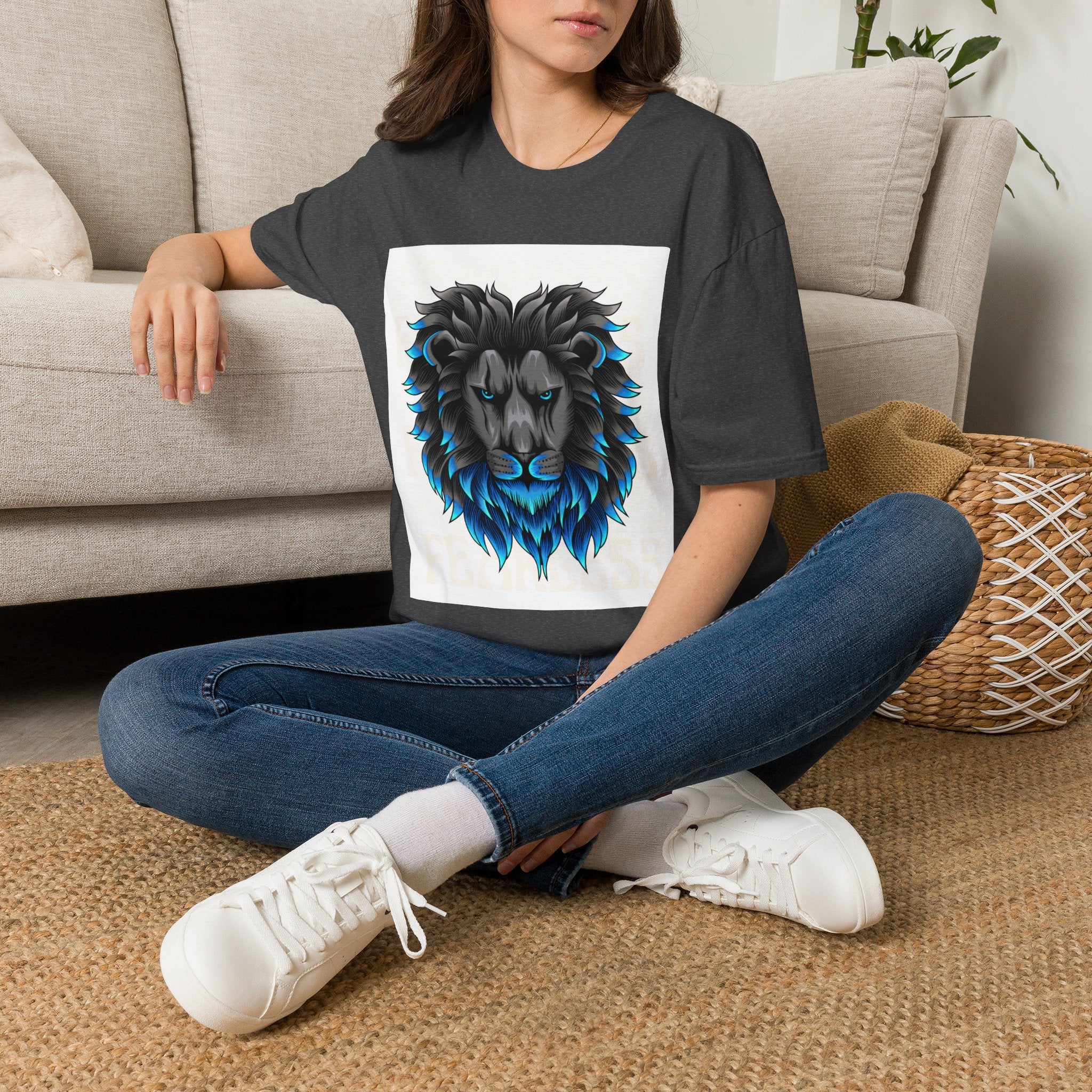 Lion Head T-Shirt — Bold Black & Blue Graphic Tee