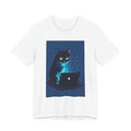Cat Hacker T‑Shirt — Glowing Laptop Black Cat Graphic Tee