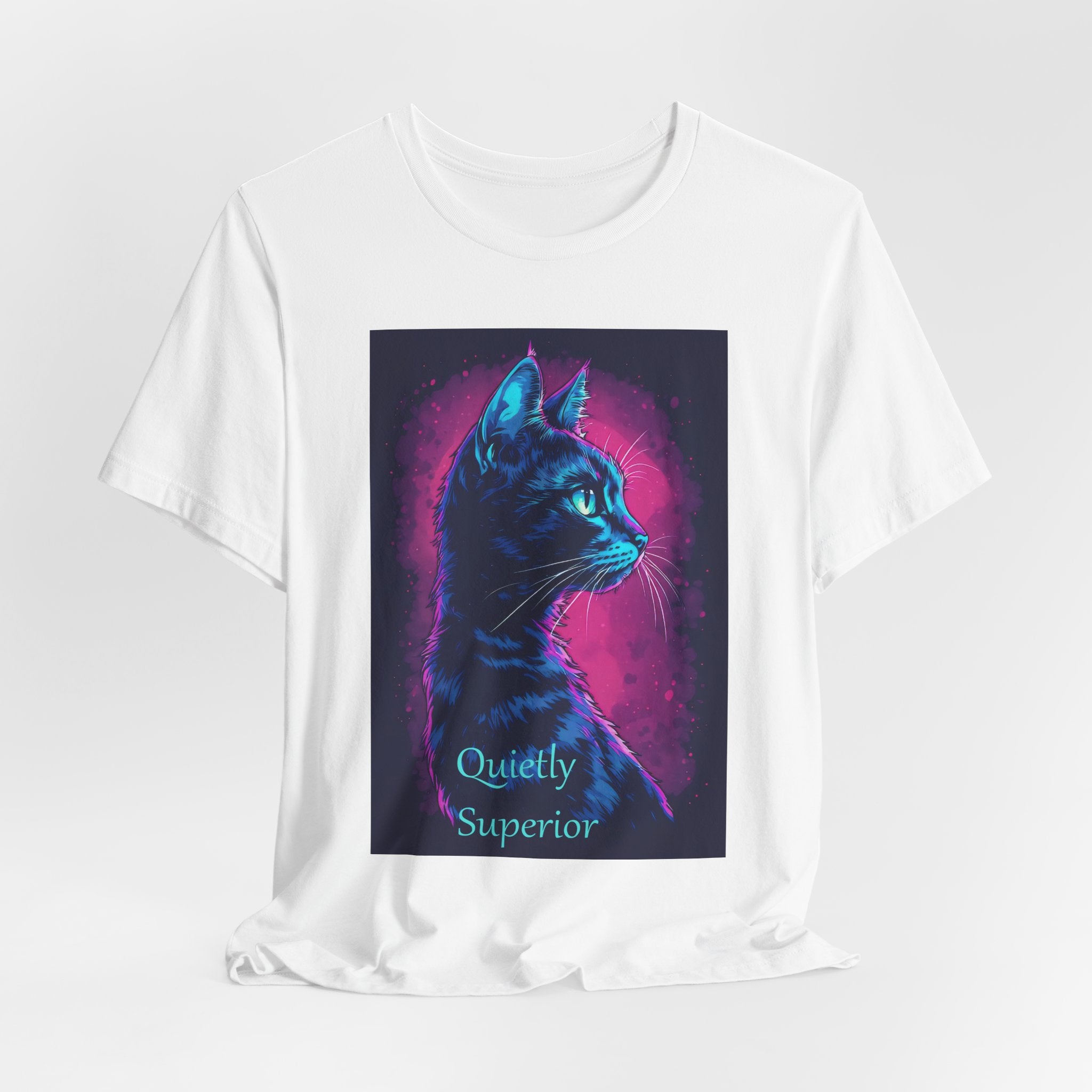 Quietly Superior Cat T-Shirt — Neon Portrait Graphic Tee for Cat Lovers