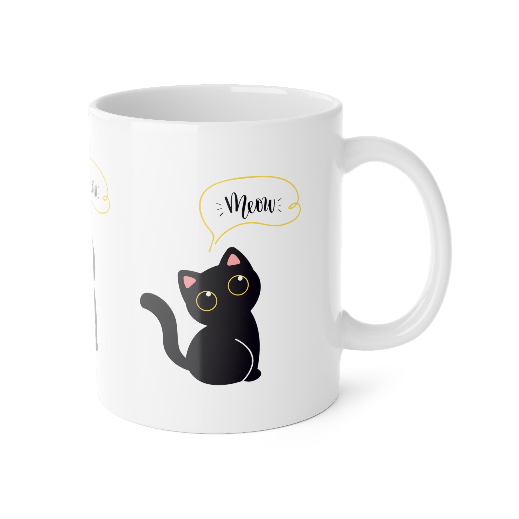Cat Meow Mug — Cute Black Kitten Ceramic Coffee Cup, 11oz